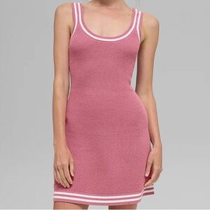 Alo Yoga Tennis Club Sweater Knit Dress Pink Wild Rose/White M